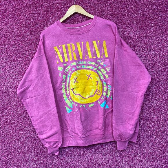 Nirvana Nevermind Grunge Band Mineral Wash Crewneck Pink Sweater Size XL - Picture 3 of 5